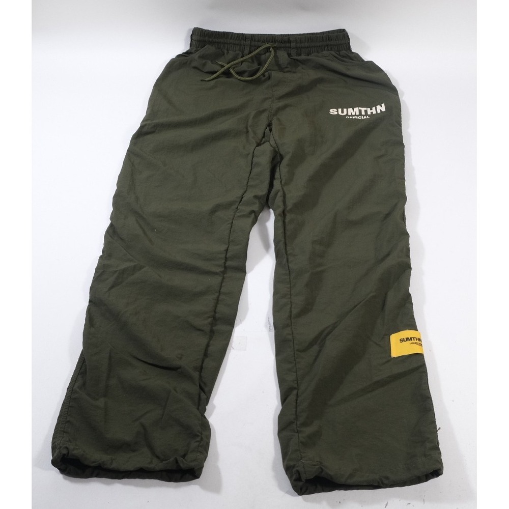 Sumthn Official Pants Mens XL Green Nylon Track Joggers Streetwear Logo Patch - Picture 1 of 6
